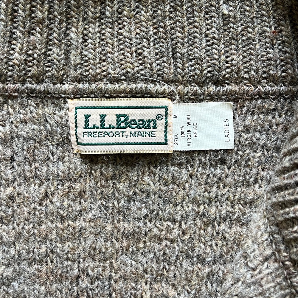 Vintage LL Bean 100% Wool Zip Up Cardigan Knit Sweater Beige Women M Made In USA - Picture 4 of 12